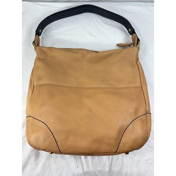 Oryany Adele Colorblock Tan & Brown Pebbled Leather Hobo Shoulder Handbag - Picture 4 of 14